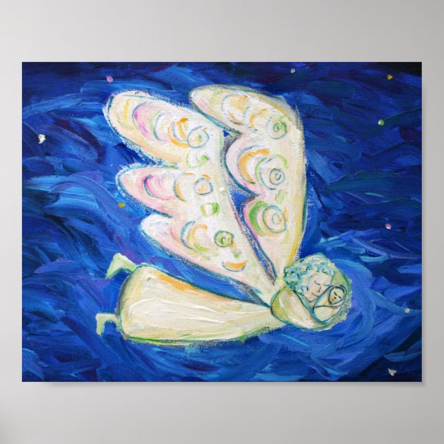 Ange Gardien avec bébé dormant Poster Art Imprimer (Devant)