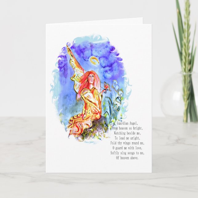 Ange Gardien avec prière Carte d'anniversaire (Devant)