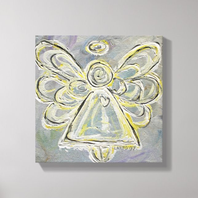 Ange Gardien Blanc Enveloppé Toile Mur Art (Recto)
