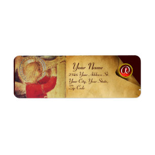 ANGE MUSICAL EN MONOGRAMME D'OR ET ROUGE