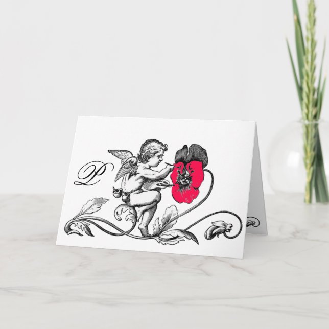 ANGE PEINTURE D'UN MONOGRAMME DE FLEURS ROSES (Devant)