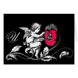 ANGE PEINTURE D'UN MONOGRAMME DE FLEURS ROSES