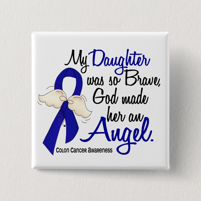 Angel 2 Daughter Colon Cancer Inch Square Button (Front)