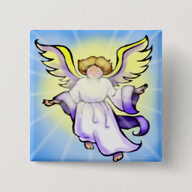 Angel 2 Inch Square Button (Front)