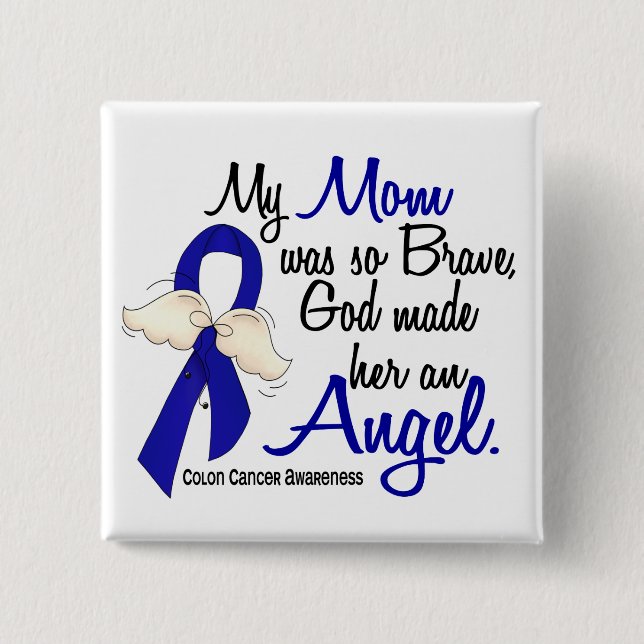Angel 2 Mom Colon Cancer Inch Square Button (Front)