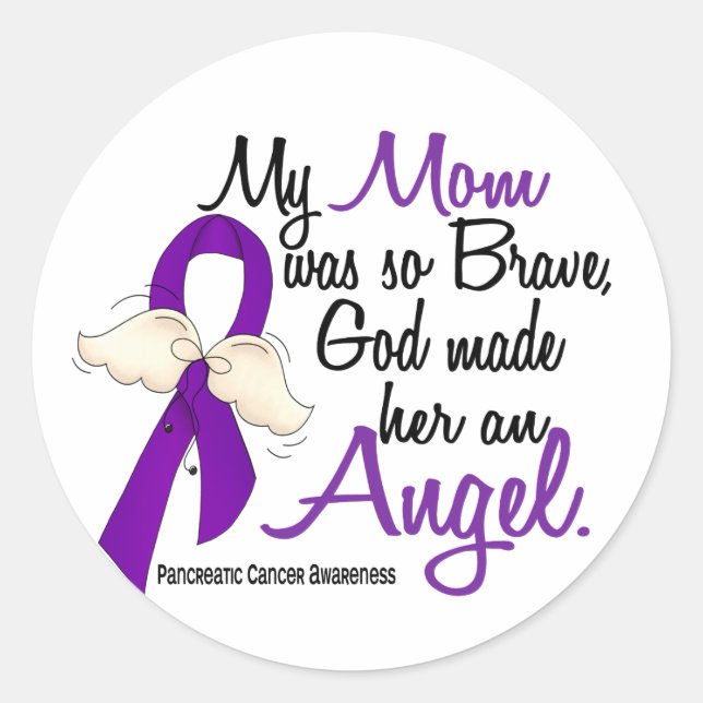 Angel 2 Mom Pancreatic Cancer Classic Round Sticker (Front)