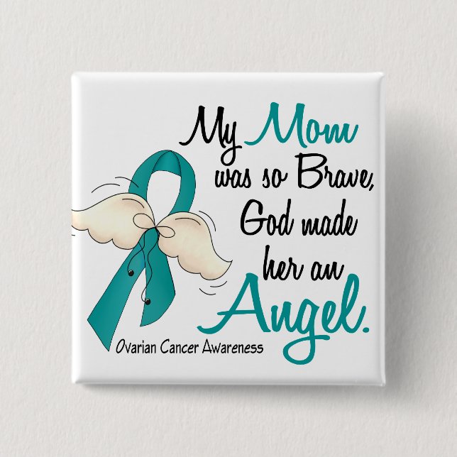 Angel 2 Ovarian Cancer Mom 2 Inch Square Button (Front)