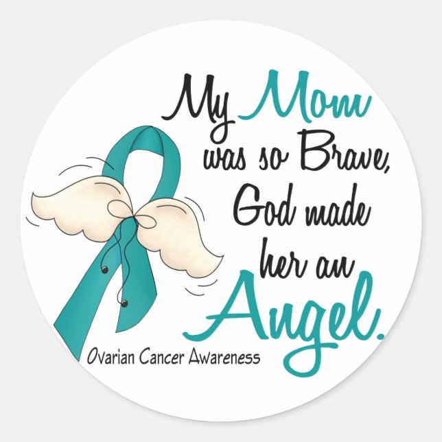 Angel 2 Ovarian Cancer Mom Classic Round Sticker (Front)