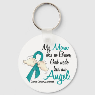Angel 2 Ovarian Cancer Mom Keychain