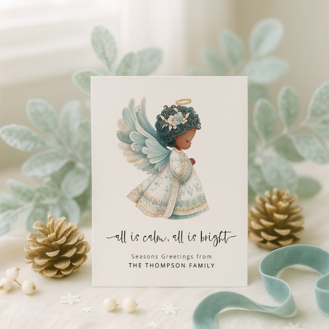 Angel All is Calm All is Bright Nativity Christmas Holiday Card (Creator Uploaded)