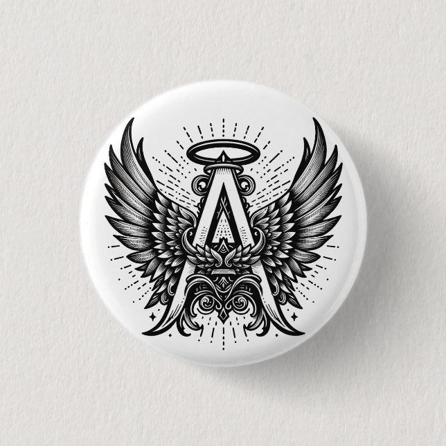 Angel Alphabet A Initial Latter Wings Halo 1 Inch Round Button (Front)