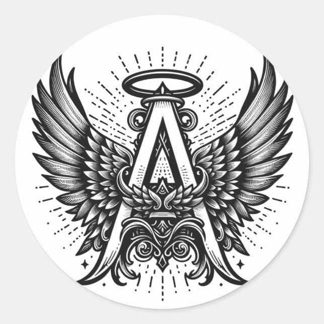 Angel Alphabet A Initial Latter Wings Halo Classic Round Sticker (Front)