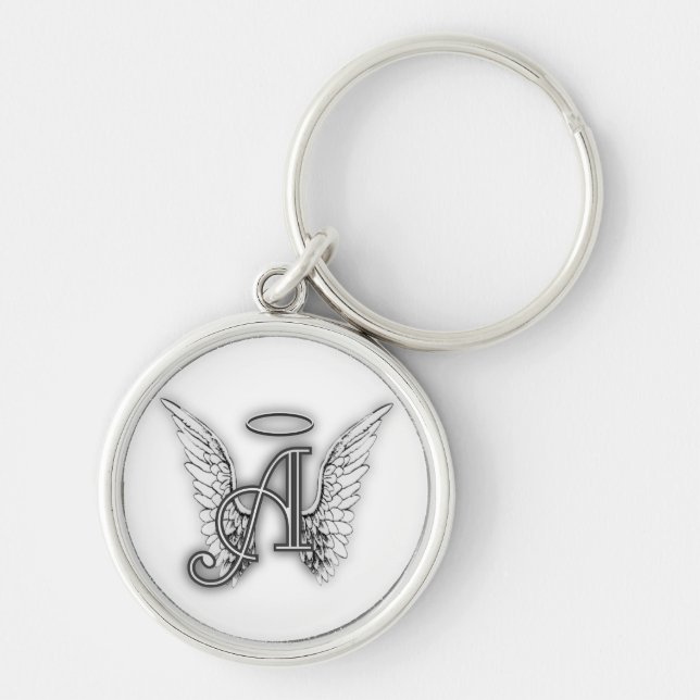 Angel Alphabet A Initial Latter Wings Halo Keychain (Front)