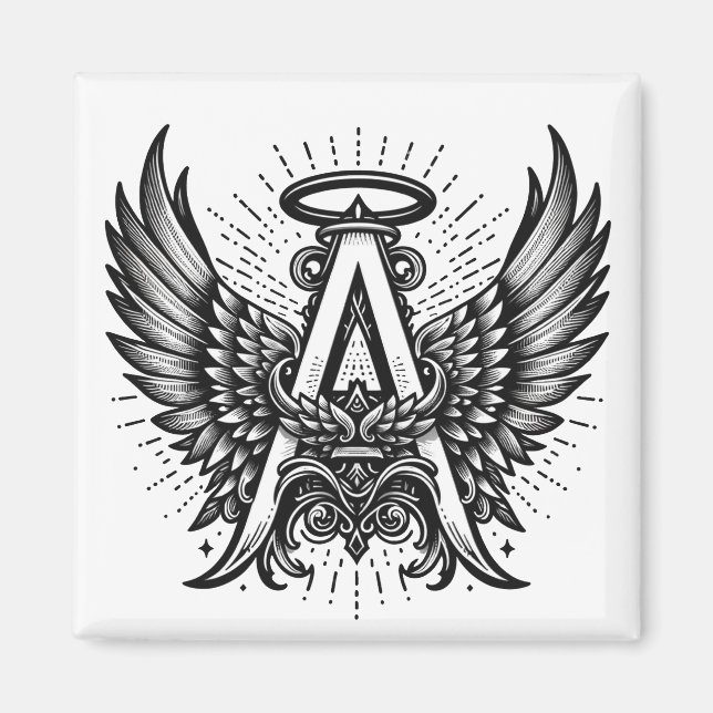 Angel Alphabet A Initial Latter Wings Halo Magnet (Front)