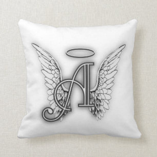 Angel Alphabet A Initial Latter Wings Halo Throw Pillow