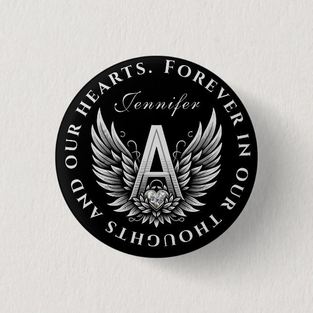 Angel Alphabet A Initial Letter with Name 1 Inch Round Button (Front)