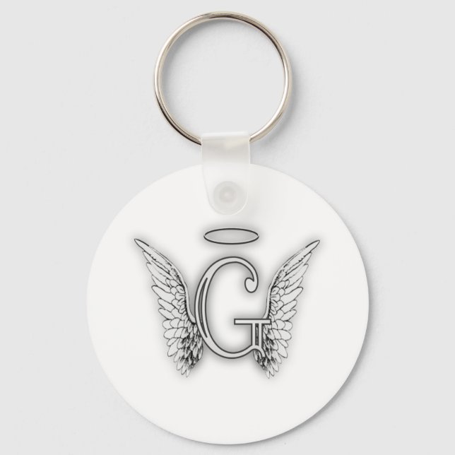 Angel Alphabet G Initial Latter Wings Halo Keychain (Front)