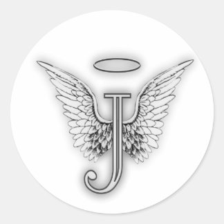 Angel Alphabet  Initial J Wings Halo Classic  Round Sticker
