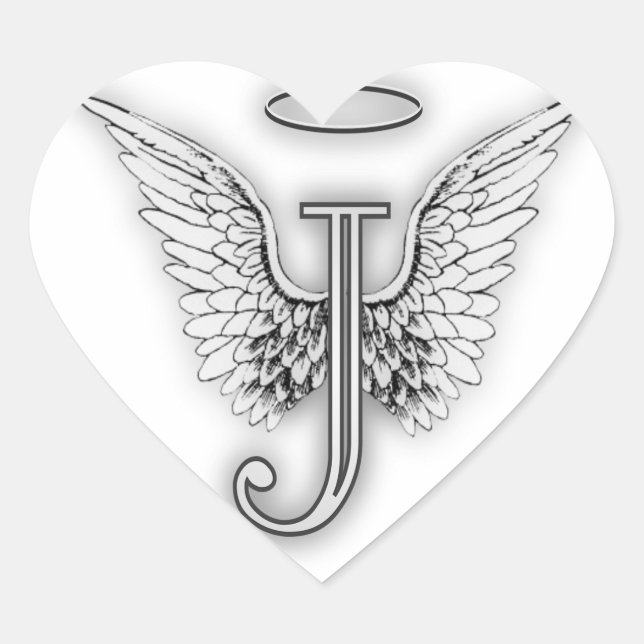 Angel Alphabet J Initial Letter Wings Halo Heart Sticker (Front)