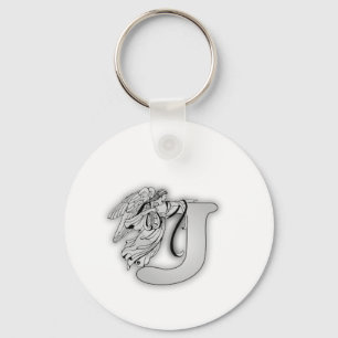 Angel Alphabet J Initial Monogram Keychain