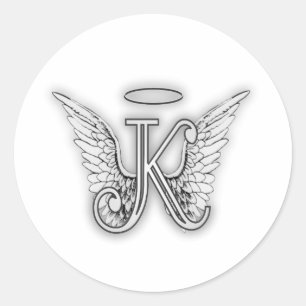 Angel Alphabet K Initial Letter Wings Halo Classic Round Sticker