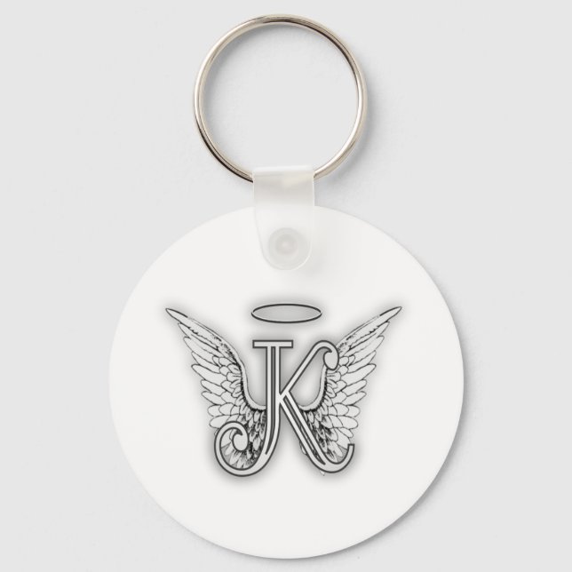 Angel Alphabet K Initial Letter Wings Halo Keychain (Front)