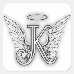 Angel Alphabet K Initial Letter Wings Halo Square Sticker