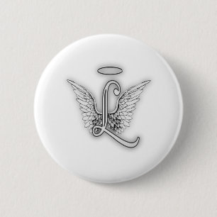 Angel Alphabet L Initial Letter Wings Halo 2 Inch Round Button