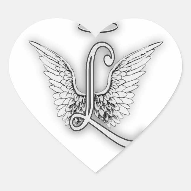 Angel Alphabet L Initial Letter Wings Halo Heart Sticker (Front)