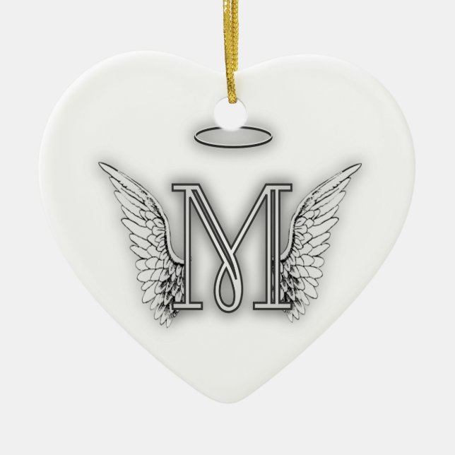 Angel Alphabet M Initial Letter Wings Halo Ceramic Ornament (Front)