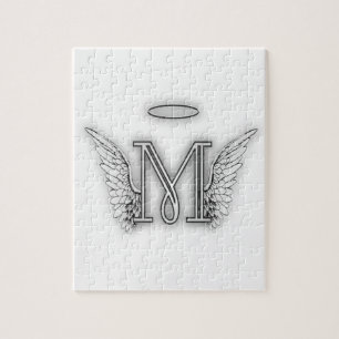 Angel Alphabet M Initial Letter Wings Halo Jigsaw Puzzle