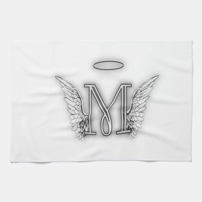 Angel Alphabet M Initial Letter Wings Halo Kitchen Towel (Horizontal)