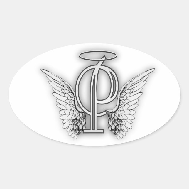Angel Alphabet P Initial Letter Wings Halo Oval Sticker (Front)