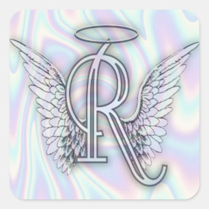 Angel Alphabet R Initial Letter Wings Halo Square  Sticker