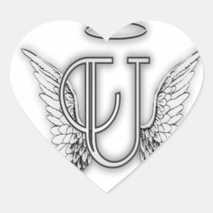 Angel Alphabet U Initial Letter Wings Halo Heart Sticker