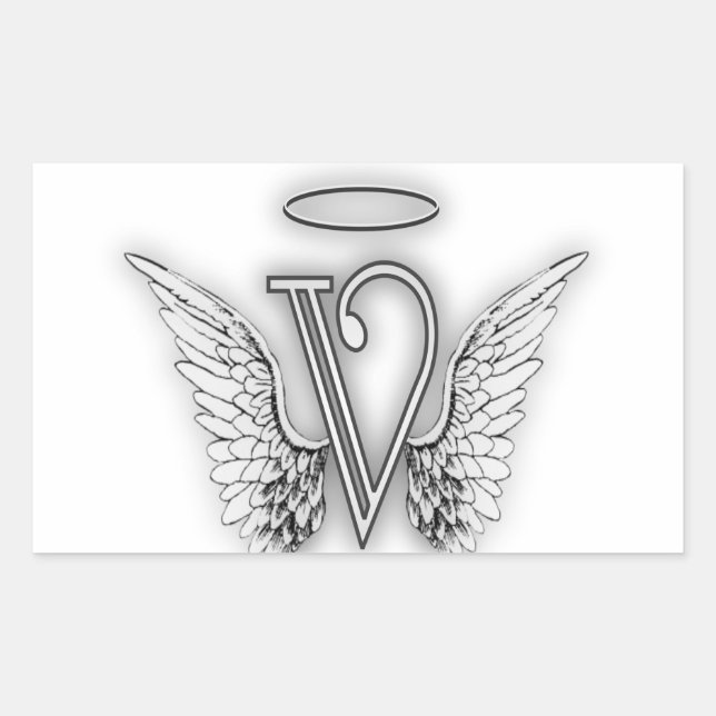 Angel Alphabet V Initial Letter Wings Halo Sticker (Front)