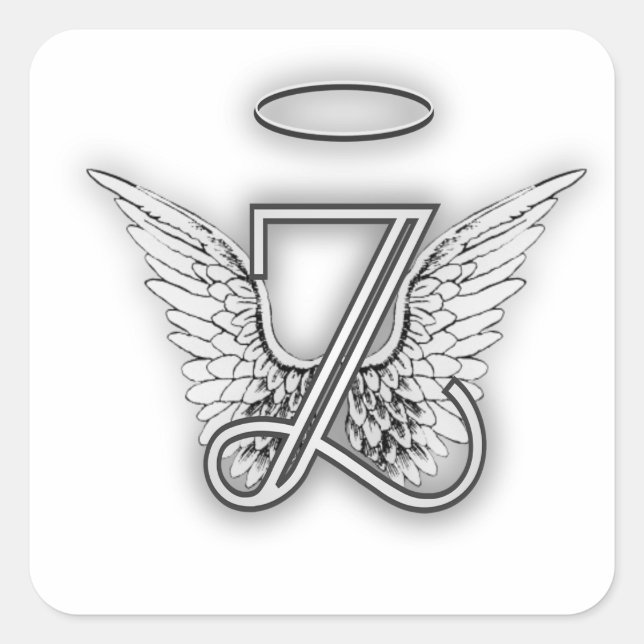 Angel Alphabet Z Initial Letter Wings Halo Square Sticker (Front)