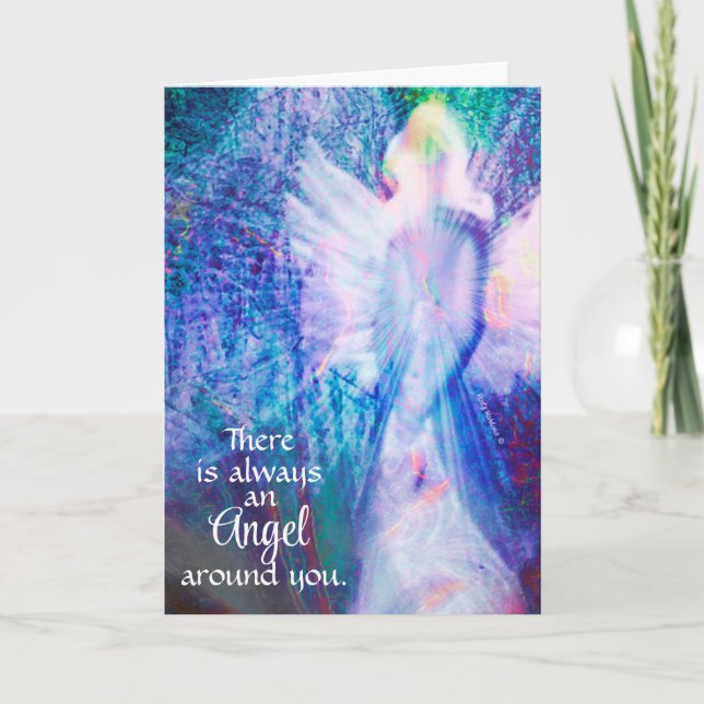 Angel Always Around Ethereal Blue Greeting Card (Front)
