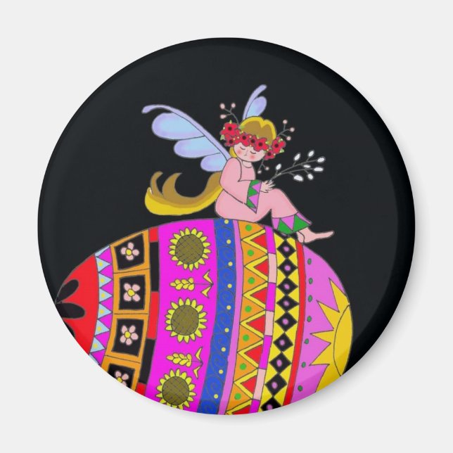 Angel and a Pysanka, Ukrainian Folk Art Magnet (Front)