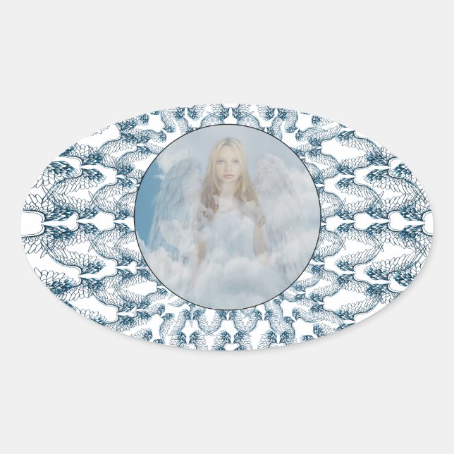 Angel and Angel Wings Oval Sticker (Front)