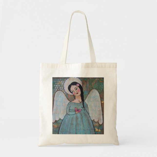 Angel and Butterfly Canvas Tote Bag (Front)