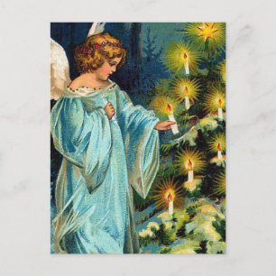 "Angel and Christmas Tree" Vintage Holiday Postcard