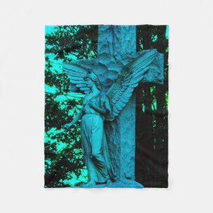 Angel and Cross in Blue and Aqua Fleece Blanket