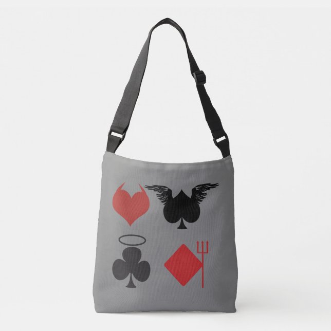 Angel and Devil Card Suits Dark Grey Crossbody Bag (Front)