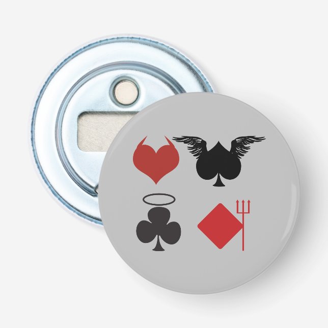Angel and Devil Card Suits Grey Bottle Opener (Front)