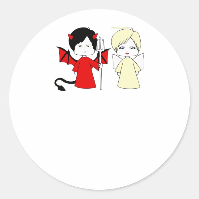 Angel and devil classic round sticker (Front)