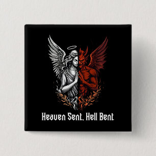 Angel and Devil Half Heaven Sent Hell Bent 2 Inch Square Button