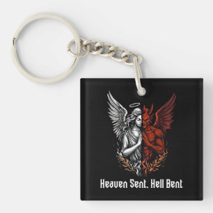 Angel and Devil Half Heaven Sent Hell Bent Keychain
