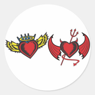 Angel and Devil Hearts Classic Round Sticker