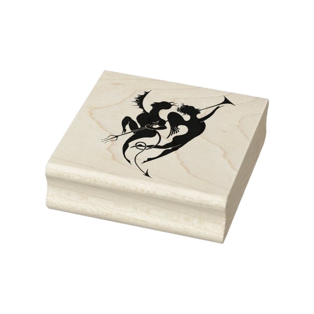 Angel and Devil Silhouette Wood Art Stamp (Stamp)